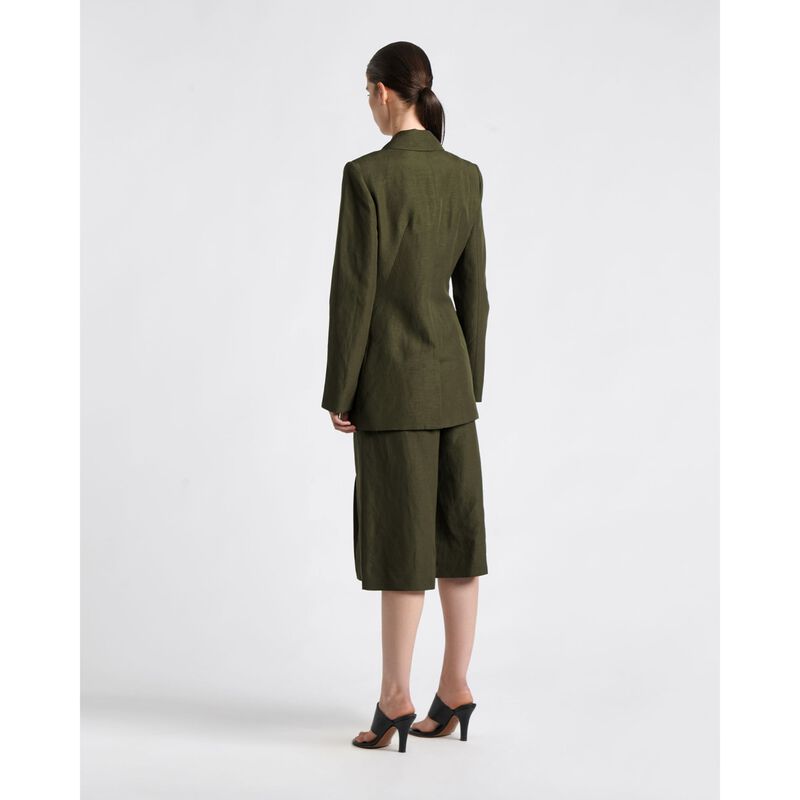 Cue Dark Olive Linen Blend Hourglass Blazer image number 1